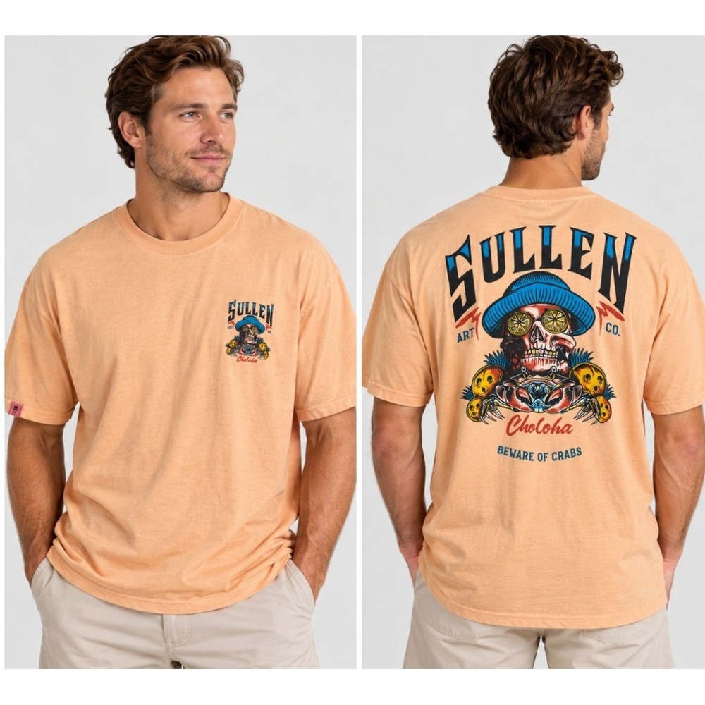 Sullen Mens Cotton T-Shirt 3XL Orange Chloha Skull Graphic Tattoo Art Streetwear